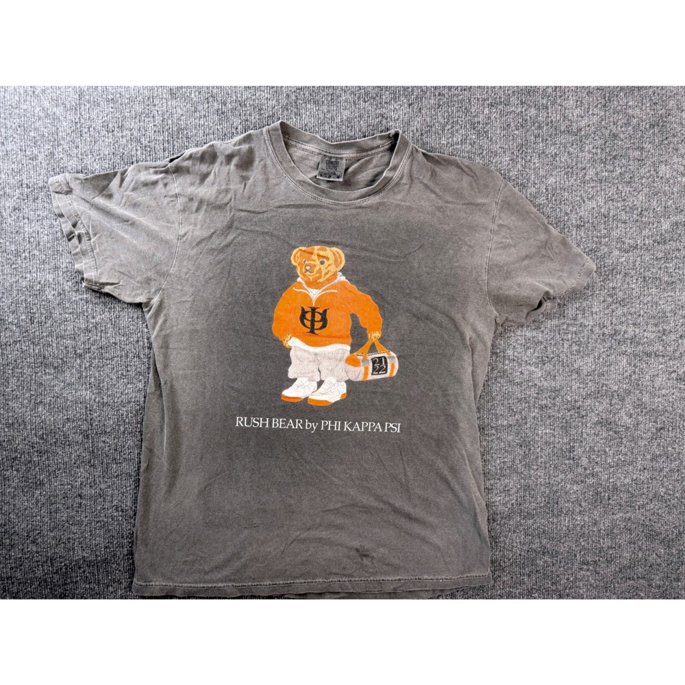 Comfort Colors Phi Kappa Psi Rush Bear Graphic Tee L Gray Y2K Faded Cotton Shirt